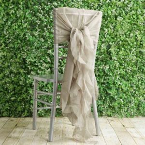 1 Set Natural Chiffon Hoods With Ruffles Willow 250 Chair Sashes